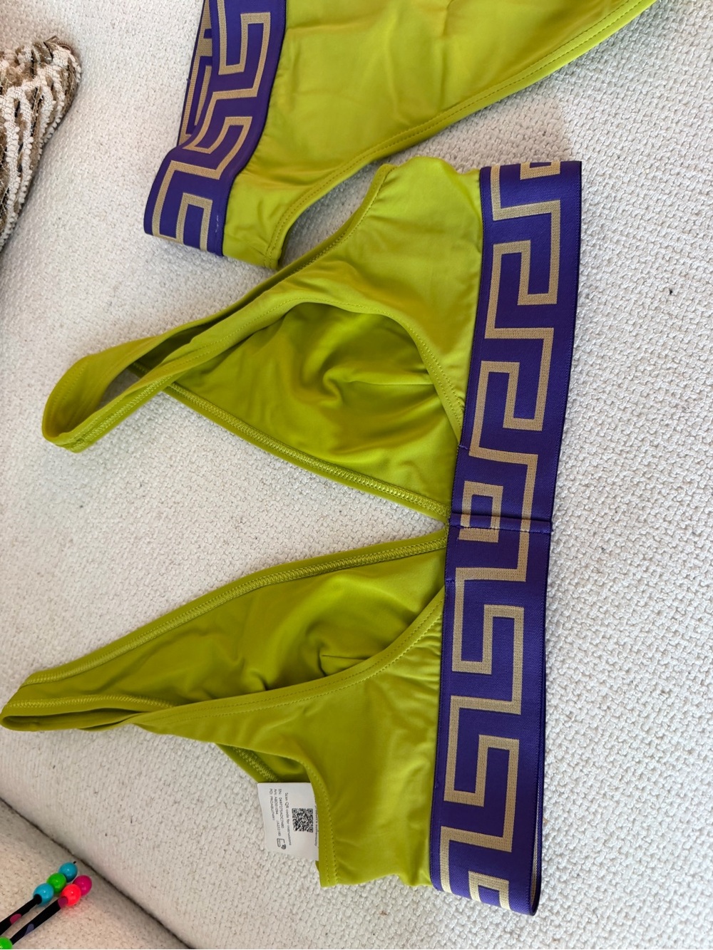 Versace Olive Green & Purple Logo Band Two-Piece Swim Sett - Picture 4 of 7